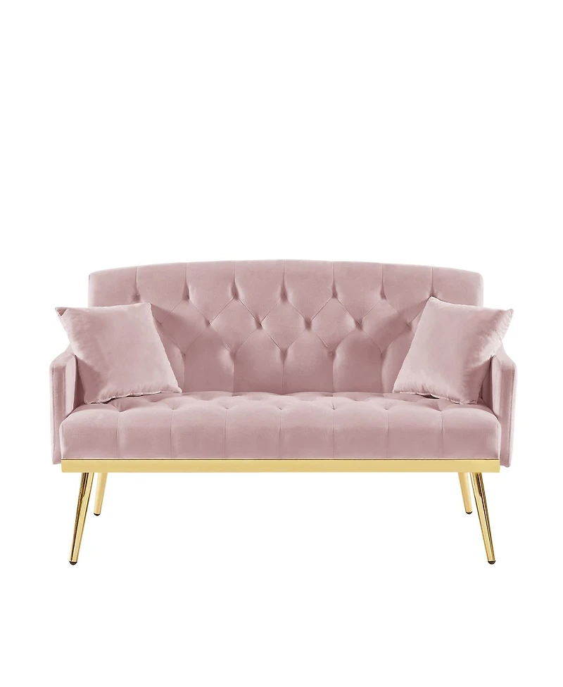 Streamdale Furniture Tufted Velvet Sofa with Metal Legs and 2 Pillows for Small Spaces