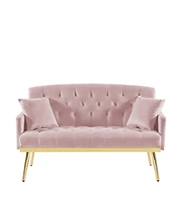 Streamdale Furniture Tufted Velvet Sofa with Metal Legs and 2 Pillows for Small Spaces