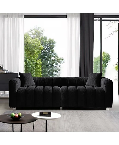 Streamdale Furniture Premium Velvet 3-Seater Sofa with Metal Legs and 2 Pillows