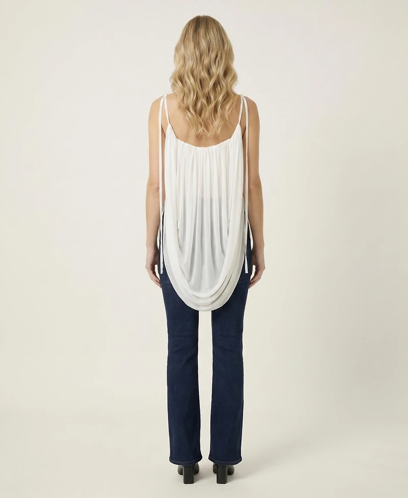Modenaire Women's Draped Chiffon Sweetheart-Neck Tie-Strap Camisole Top