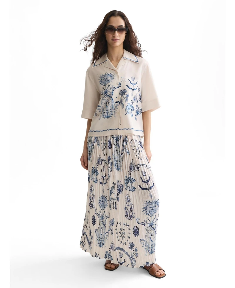 Scotch & Soda Women's and Printed Micro Pleat Ankle Length Skirt