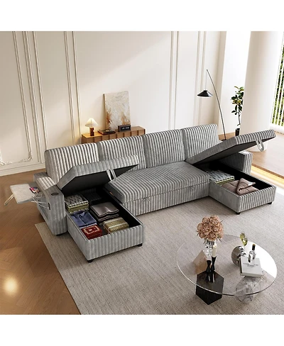 Streamdale Furniture 122'' U-Shaped Pull-Out Sleeper Sofa with Double Storage Chaise
