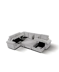 Streamdale Furniture 103'' U-Shaped Corduroy Sectional Sofa with Storage Pull-Out Bed and Usb Port