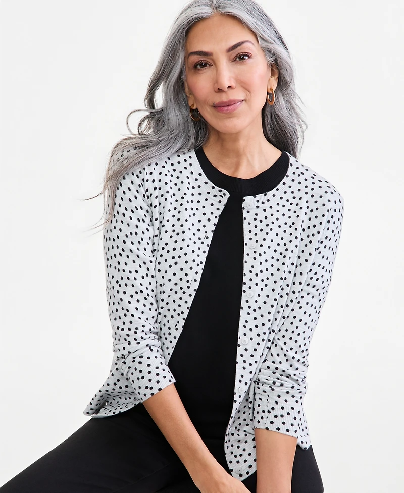 Style & Co Women's Printed Crew-Neck Button-Down Cardigan Sweater, Macy's Exclusive