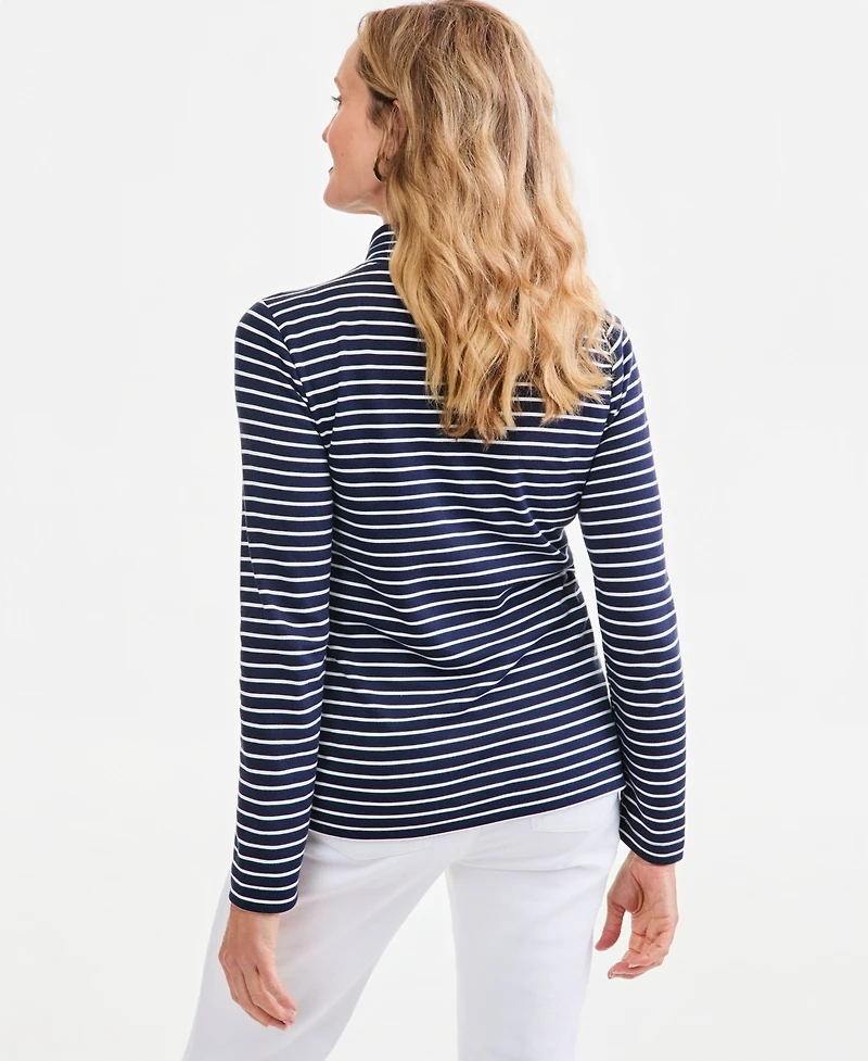 Style & Co Petite Mock Neck Long-Sleeve Stripe Top, Macy's Exclusive