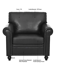 Streamdale Furniture Modern Pu Leather Rolled Arm Sofa with Birch Wood Legs