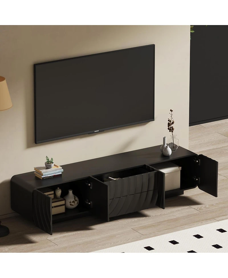 Streamdale Furniture 70'' Modern Spiral Wave Tv Console with Storage Cabinet and 2 Drawers