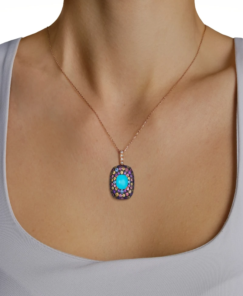 Le Vian Robin's Egg Blue Turquoise Cushion Cut Multi-Gemstone (2.47 ct. t.w.) & Nude Diamond (1/20 ct. t.w.) Pendant Necklace in 14k Strawberry Gold