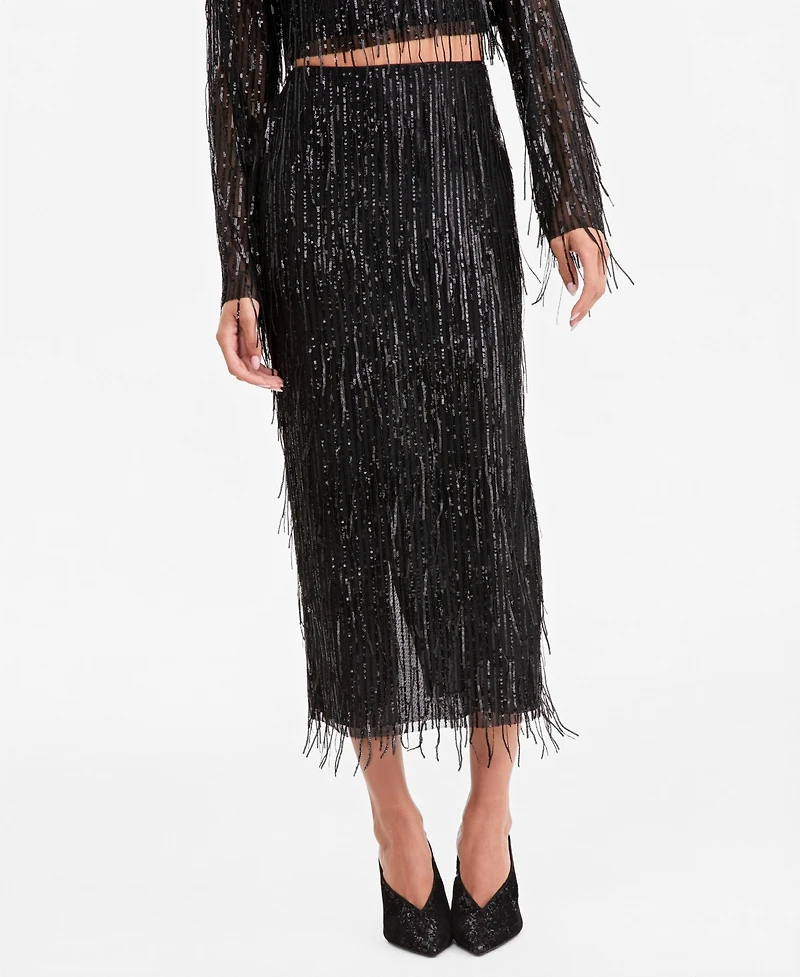 Lapointe X Macy's Women's High-Waisted Midi Sequin Fringe Skirt, Exclusive