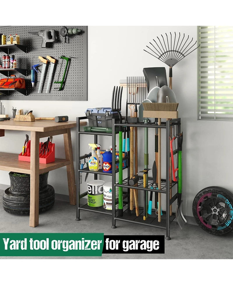 Xdovet Garden Tool Organizer 3 Tier Rack 35 Slots Heavy Duty Hooks Shed