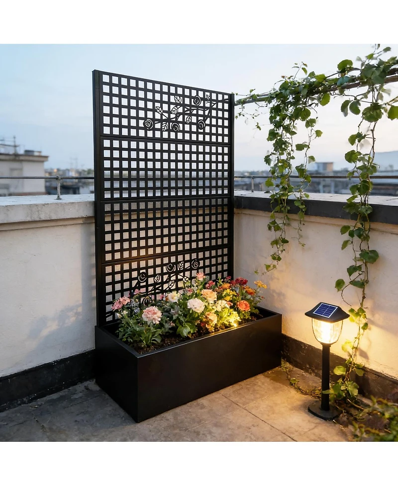 Streamdale Furniture Metal Planter Box with Trellis 70.9''H x 43.3''W Outdoor Raised Garden Bed