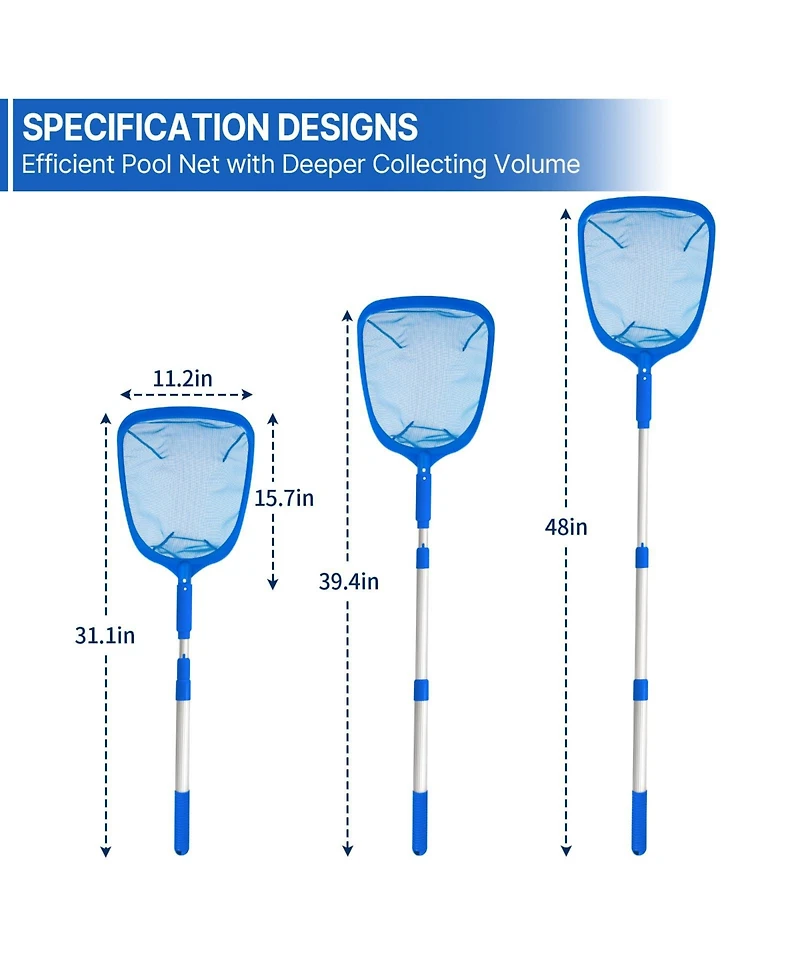 Xdovet Pool Skimmer Net Telescopic Pole Fine Mesh Aluminum Frame - C