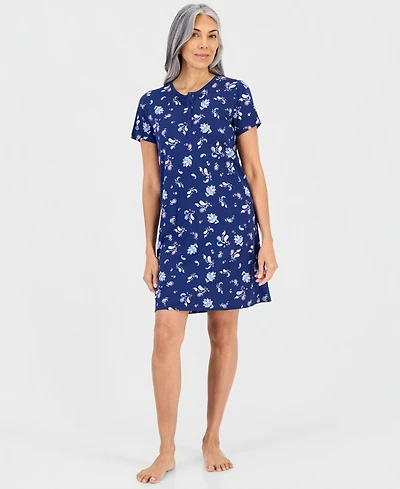 Charter Club Women's Cotton Printed Henley Sleepshirt, Created for Macy's
