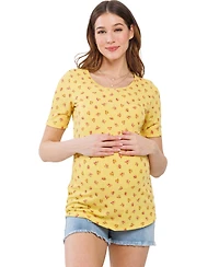 Hello Miz Maternity Floral Rib Short Sleeve Crossover Nursing Shirt