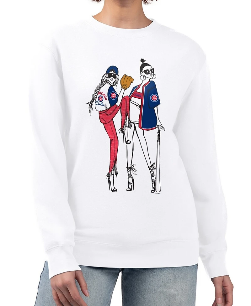 G-iii 4Her by Carl Banks Women's White Chicago Cubs Baseball Girls Fleece Pullover Sweatshirt