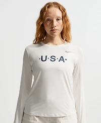 Nike Women's Acg White Team Usa Dri-fit Primary Logo Long Sleeve T-Shirt