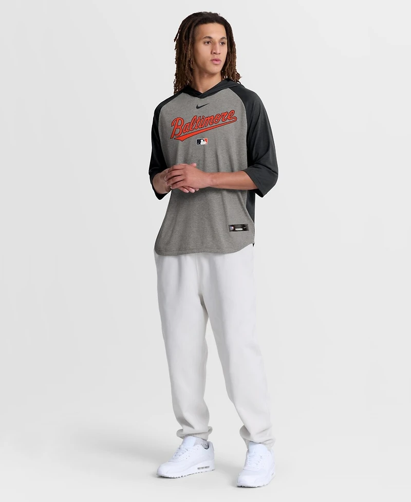 Nike Men's Black Baltimore Orioles Authentic Collection Flux Dri-fit Raglan 3/4-Sleeve Hooded T-Shirt