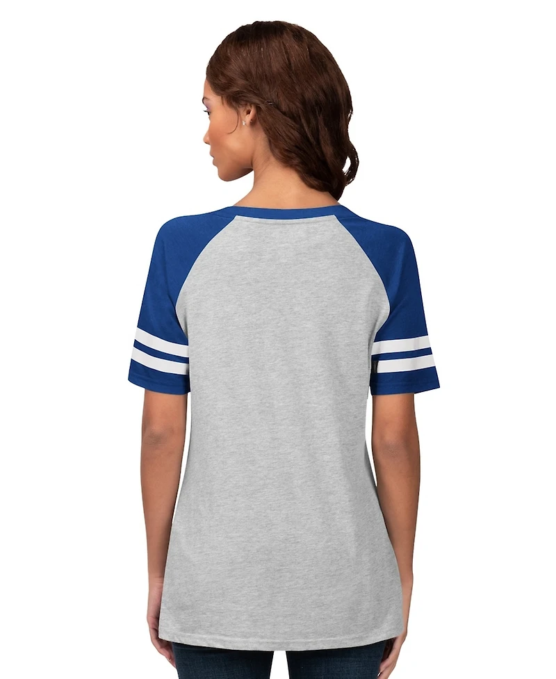 G-iii 4Her by Carl Banks Women's Heather Gray Los Angeles Dodgers Goal Line Raglan V-Neck T-Shirt