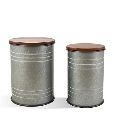 Glitzhome Modern Metal Storage Accent Table or Stool, Set of 2