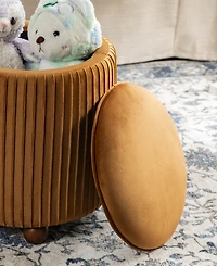 Glitzhome Modern 19" Pleated Velvet Upholstered Storage Ottoman or Accent Stool