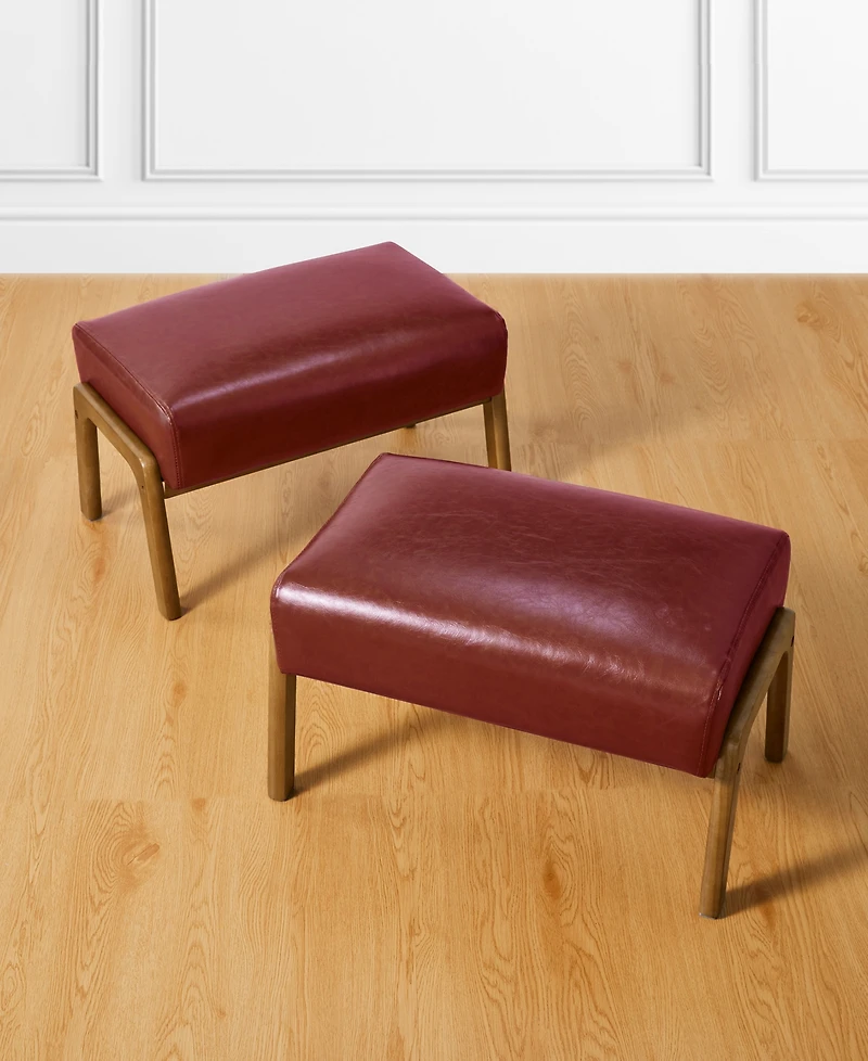Glitzhome Mid-century Modern Leatherette Accent Stool, Set of 2