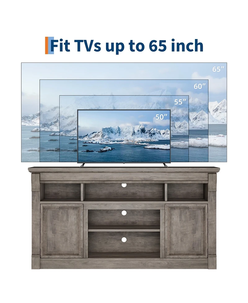homfan Farmhouse Fireplace Tv Stand, 58 Inch Entertainment Center with 36 Electric Fireplace, 3D Realistic Flame, Media Console for Living Room