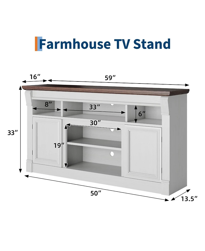 homfan Farmhouse Fireplace Tv Stand, 58 Inch Entertainment Center with 36 Inch Electric Fireplace, 3D Realistic Flame, Media Console for Living Room