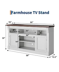 homfan Farmhouse Fireplace Tv Stand, 58 Inch Entertainment Center with 36 Inch Electric Fireplace, 3D Realistic Flame, Media Console for Living Room