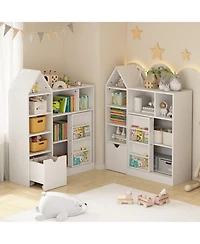 homfan Kids 7-Cubby Bookshelf with Removable Drawer, 3-Tier Sling Toy Storage Organizer, Easy Assembly Toddler Storage Cabinet for Playroom Nursery