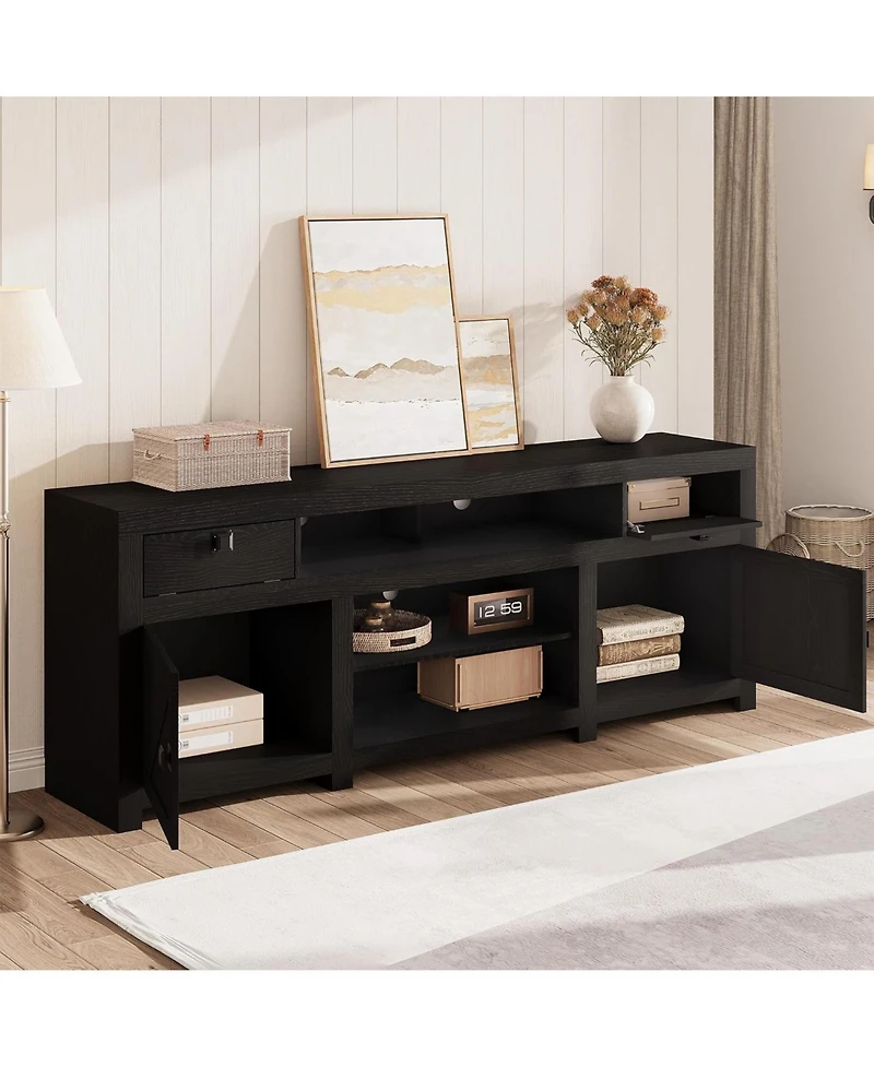 homfan Spacious Rustic Farmhouse Tv Stand, Long Entertainment Console for TVs up to 80inch, 4 Storage Drawers, 3 Open Shelves, Living Room