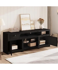 homfan Spacious Rustic Farmhouse Tv Stand, Long Entertainment Console for TVs up to 80inch, 4 Storage Drawers, 3 Open Shelves, Living Room