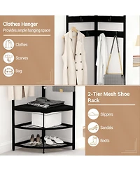 homfan 4-in-1 Corner Hall Tree Shoe Bench - 71in Tall Space-Saving Freestanding Entryway Organizer with 4 Storage Shelves and 6 Hooks
