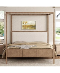 Streamdale Furniture Queen Wooden Canopy Platform Bed with Upholstered Headboard