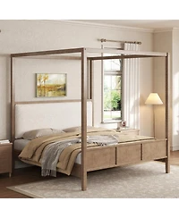 Streamdale Furniture Queen Wooden Canopy Platform Bed with Upholstered Headboard