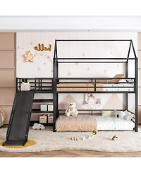 Streamdale Furniture metal House Bunk Bed with Storage Stairs Slide Safety Rails
