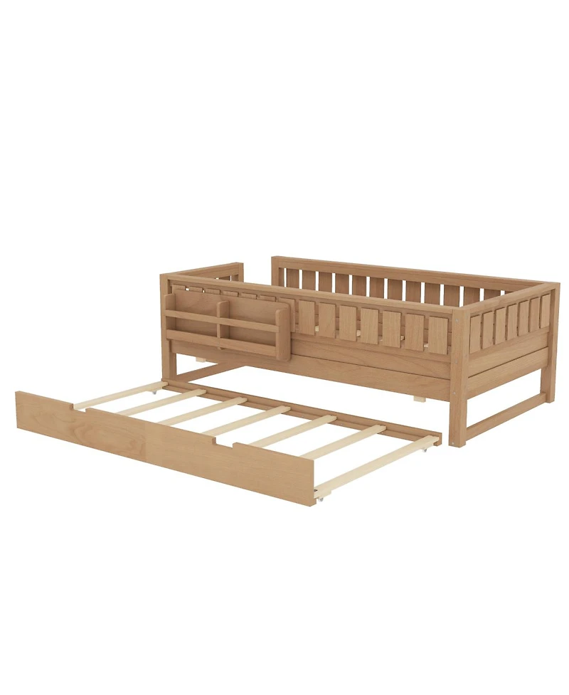 Streamdale Furniture Twin Bed with Bookshelves Staircase Safety Rails and Trundle