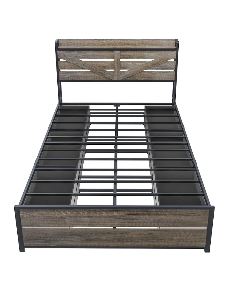 Streamdale Furniture Queen Bed Frame with Storage Headboard and 12 Drawers Metal Platform