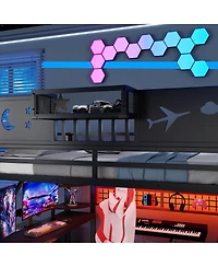 Streamdale Furniture Full Size Metal Loft Bed with Stairs Wardrobe and Storage Shelf