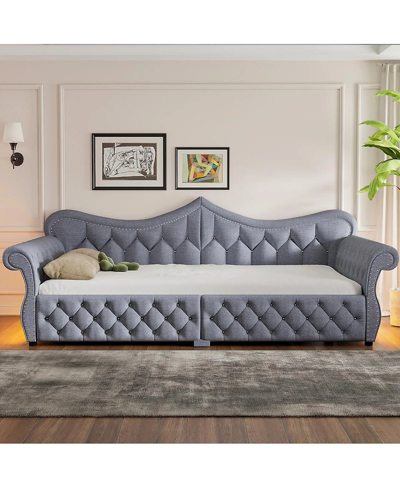 Streamdale Furniture Upholstered Led Daybed with Nailhead Trim
