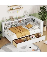 Streamdale Furniture Wooden Daybed with 2 Drawers Storage Shelf and Usb Ports