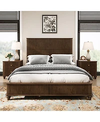 Streamdale Furniture Solid Wood Platform Bed Frame with Tall Headboard