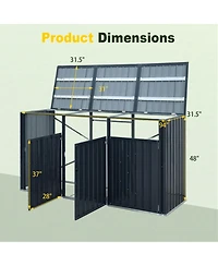 Sugift 3-Bin Metal Trash Can Storage Shed with Flip-Up Lids 94in x 31.5in x 49in