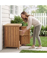 Sugift Acacia Wood Package Delivery Box with Openable Lid and Removable Shelf for Outdoor Use