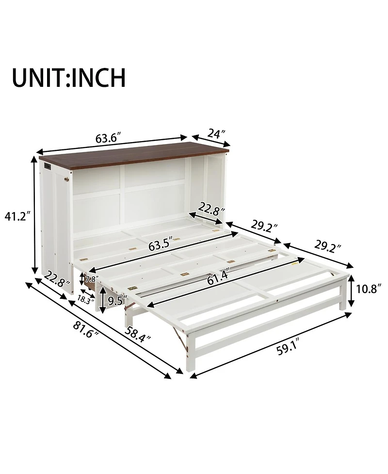 Streamdale Furniture Queen Murphy Bed Cabinet with Storage Charging Station and Usb Port