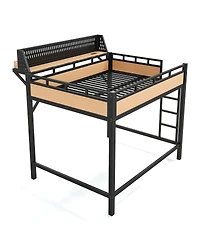 Streamdale Furniture Metal Loft Bed with Storage Usb Ports and Led Lights