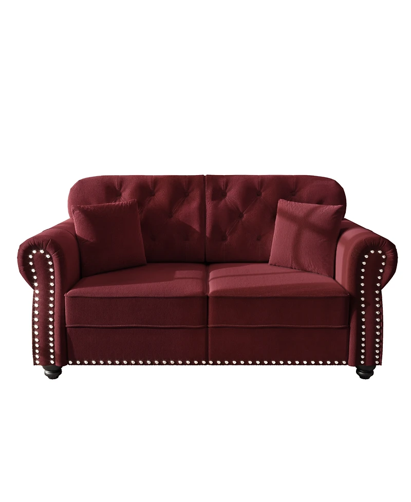 Streamdale Furniture 63'' Velvet Chesterfield Sofa with Nailhead Trim and 2 Pillows