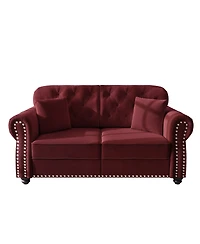 Streamdale Furniture 63'' Velvet Chesterfield Sofa with Nailhead Trim and 2 Pillows