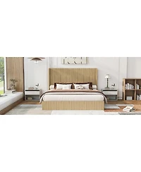 Streamdale Furniture King Size Mid-Century Fluted Wood Platform Bed with Wingback Headboard
