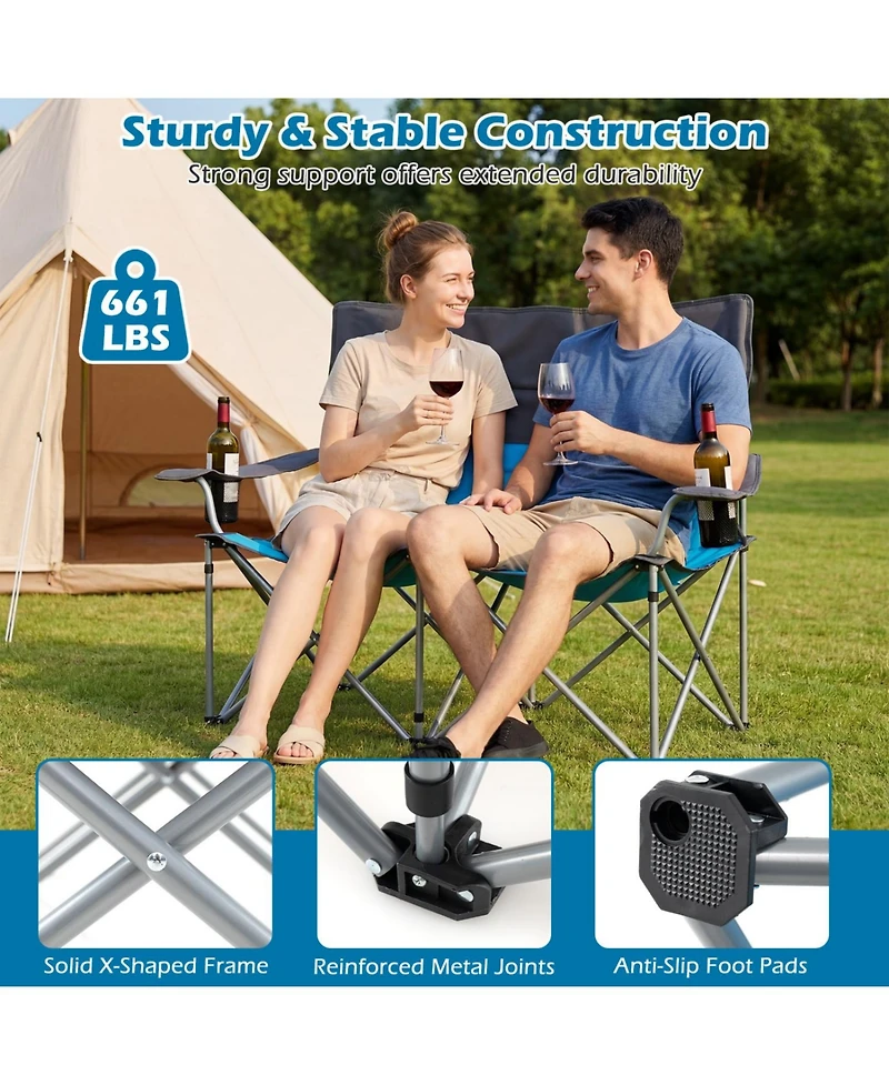 Mecale Double Camping Chair for Two with Cup Holders and Carry Bag, 660-lb Cap