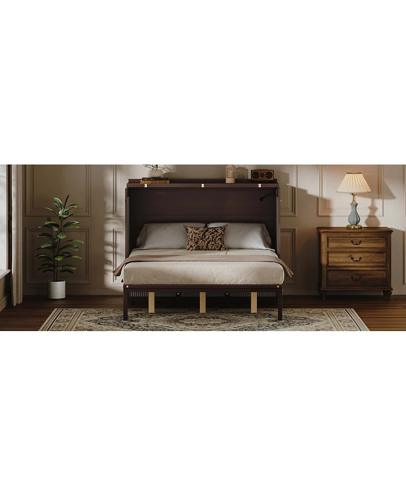 Streamdale Furniture Multifunctional Queen Murphy Bed Cabinet with Usb Charging Station
